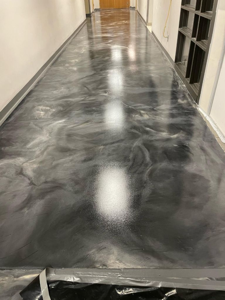 Healthcare facility metallic epoxy hallway floor, Albany, NY