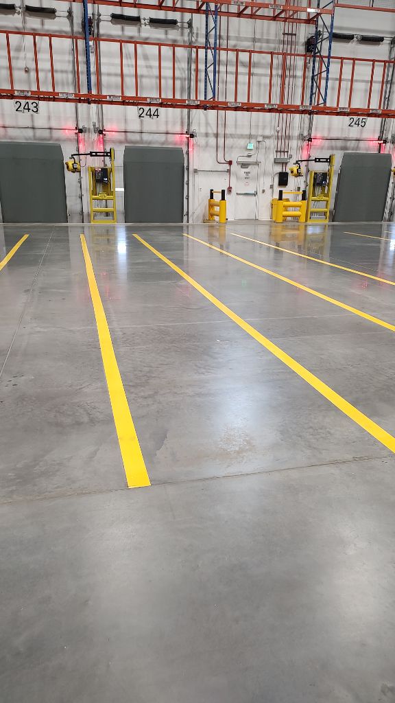 Industrial warehouse yellow line striping, Baltimore, MD